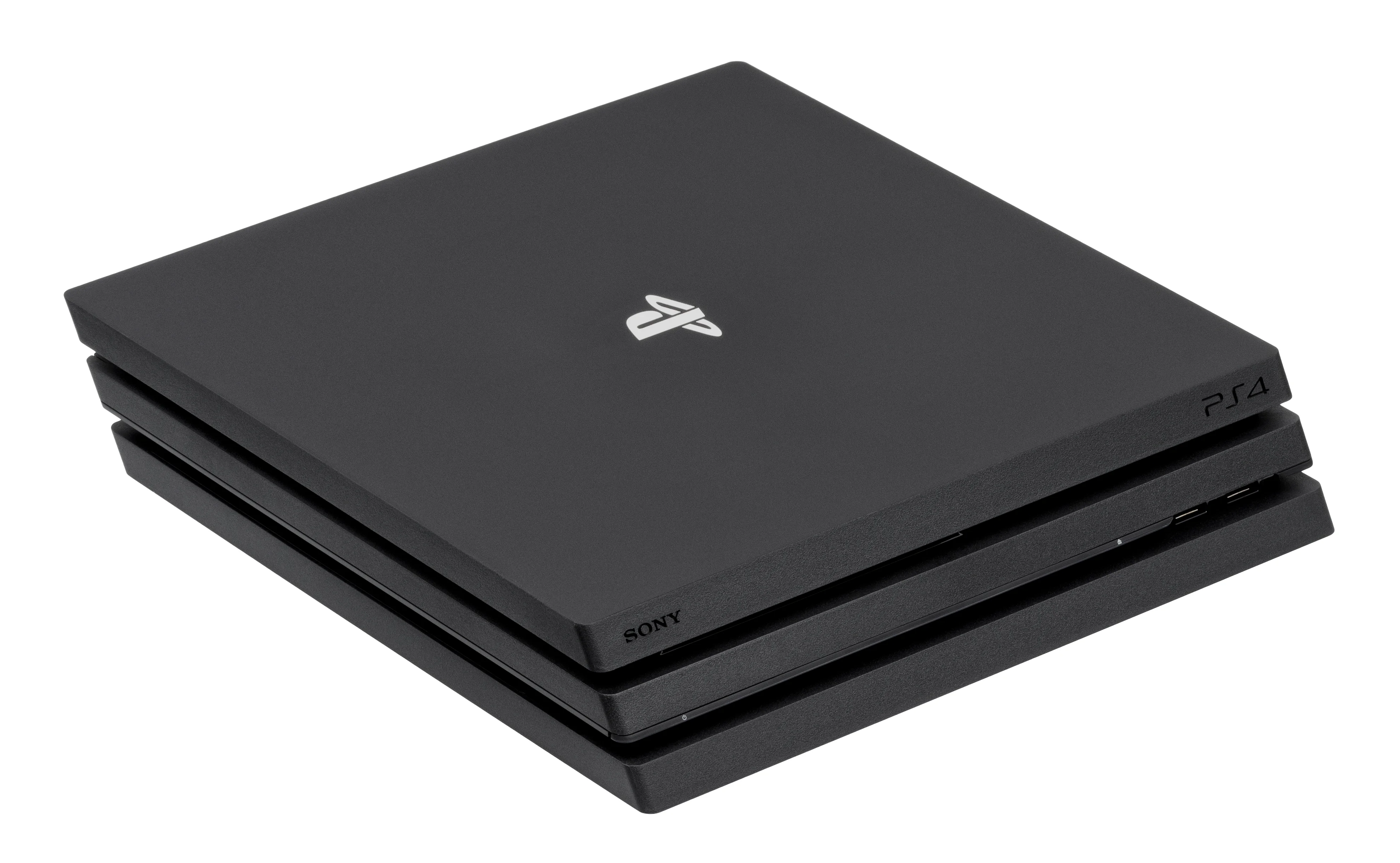 PlayStation 4 Pro konsolunun önden-sağdan açıyla çekilmiş görüntüsü