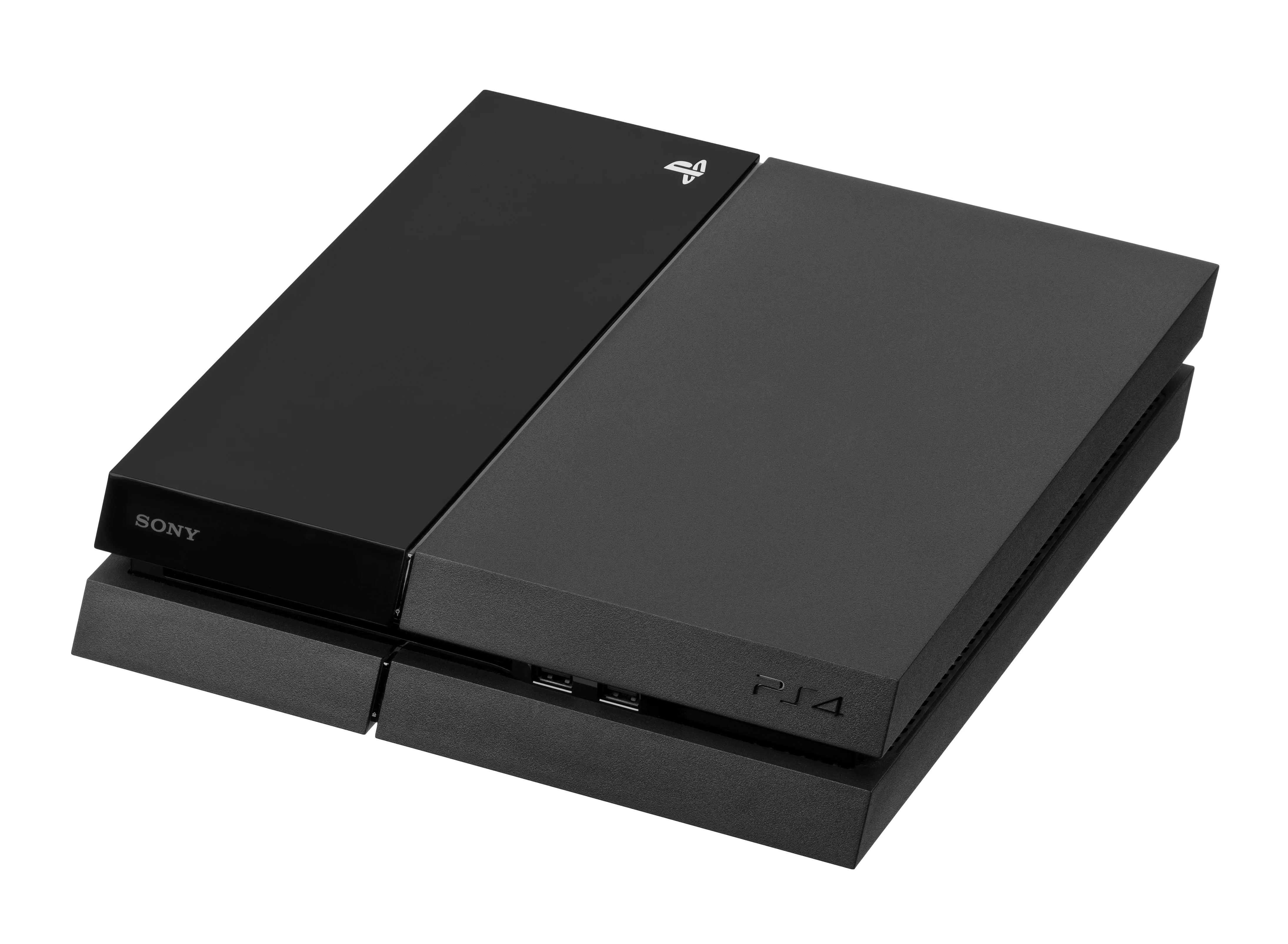 Orijinal PlayStation 4 konsolunun ön-yan açıdan görünümü